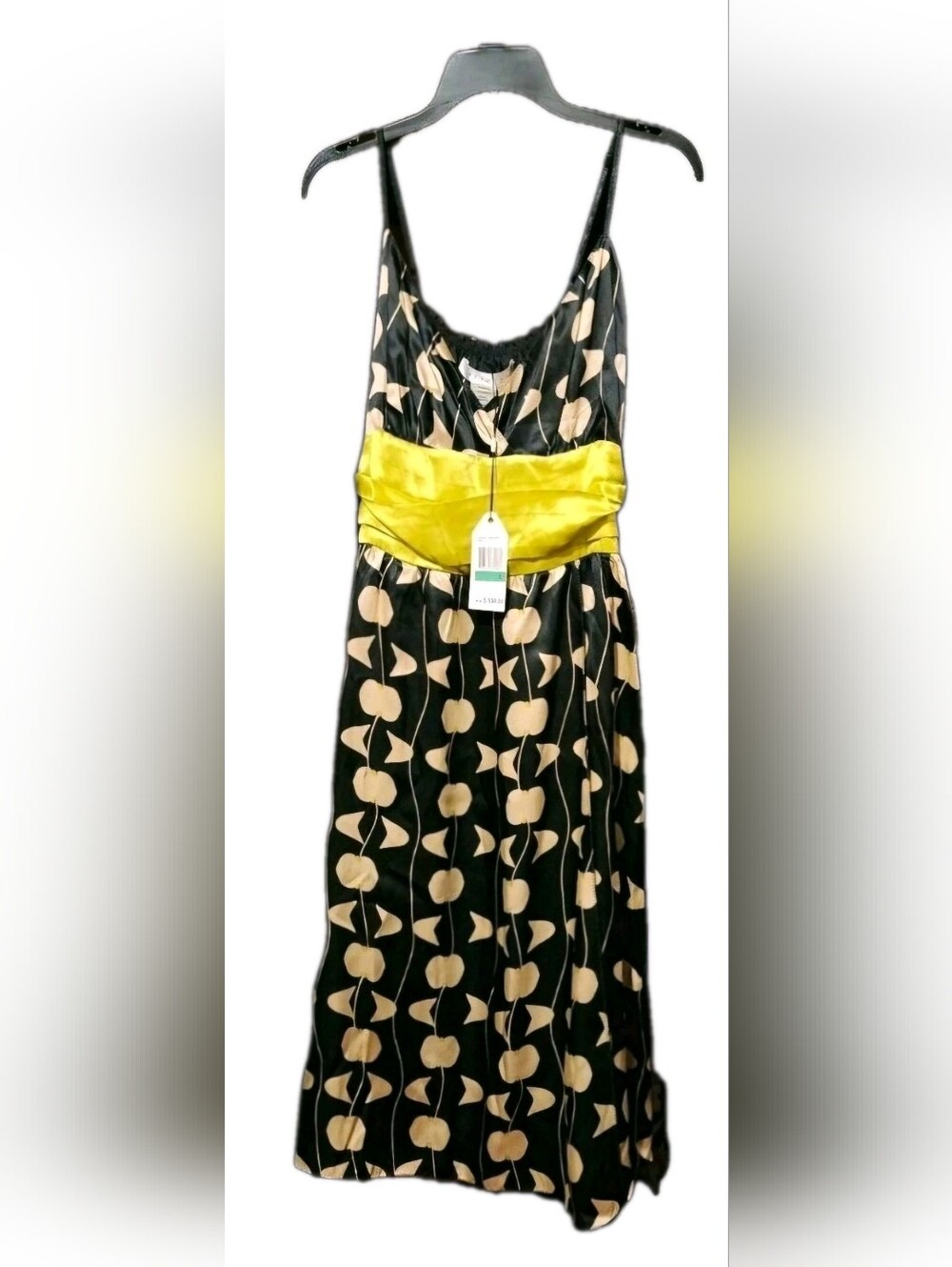 Studio M 100% Silk Dress Elastic Adjustable Strap. Apple Green Sash. L